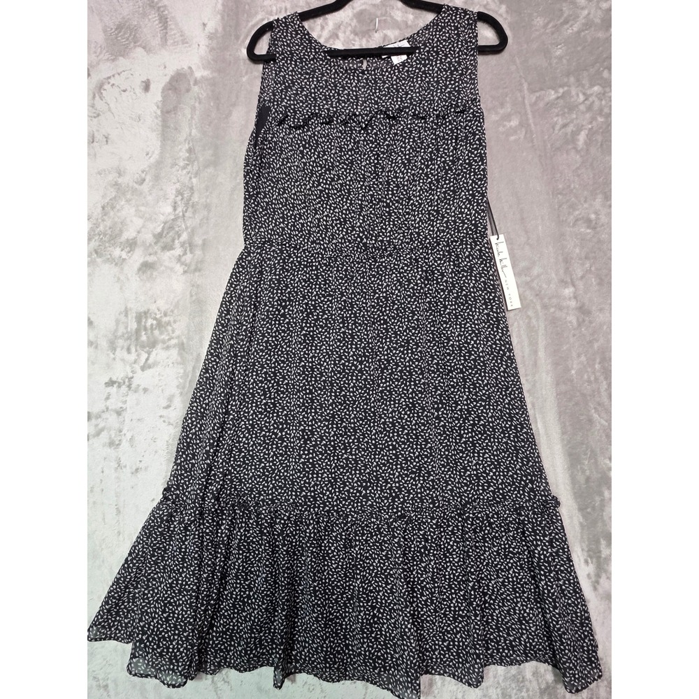 Nicole Miller New York Black White Abstract Print Sleeveless Midi Dress Size 16